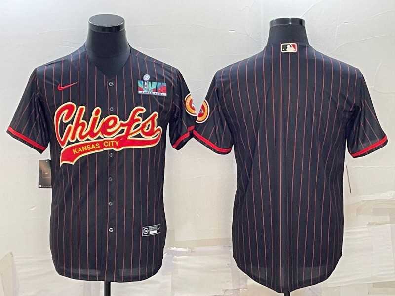 Mens Kansas City Chiefs Blank Black With Super Bowl LVII Patch Cool Base Stitched Baseball Jersey